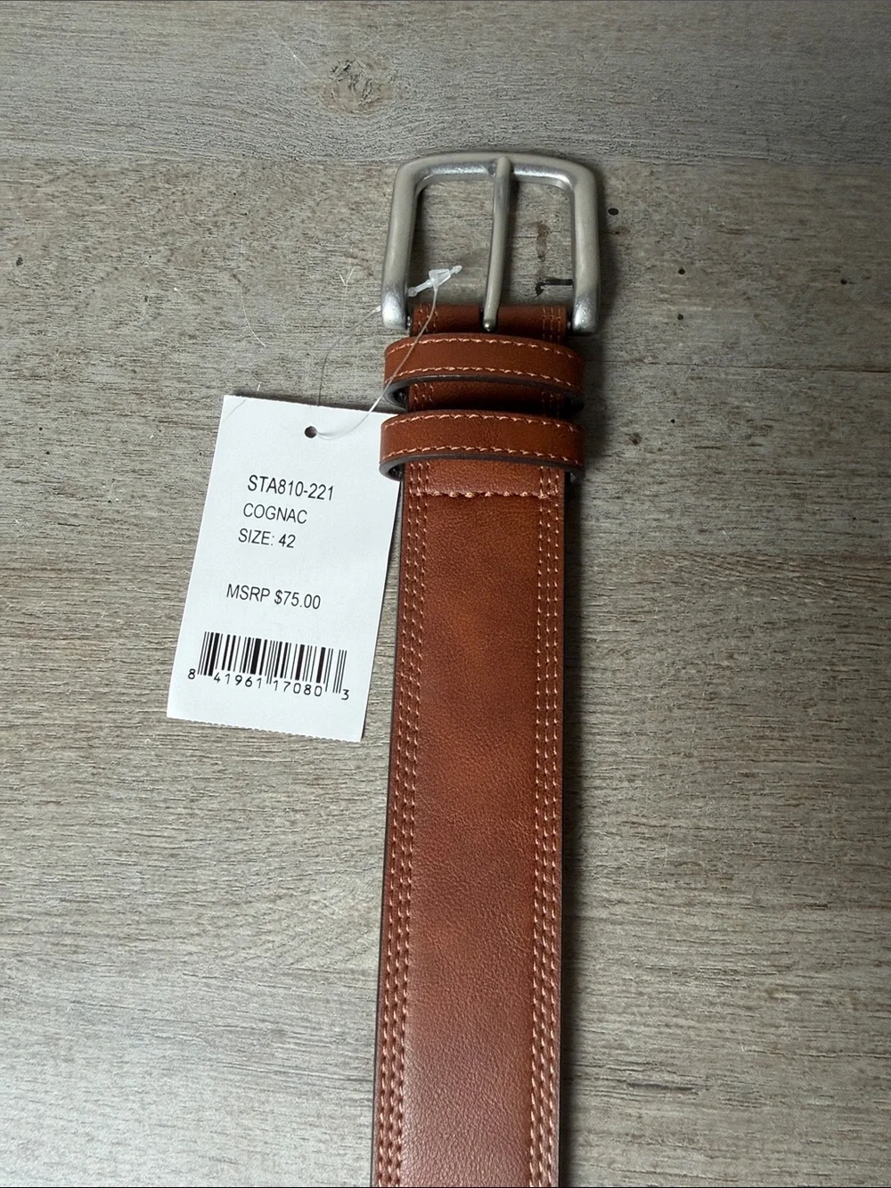 Status Men's Cognac Leather Belt with Silver Buckle